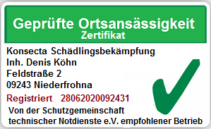 Kammerjäger Niederfrohne - mit Zertifikat "Geprüfte Ortsansässigkeit"